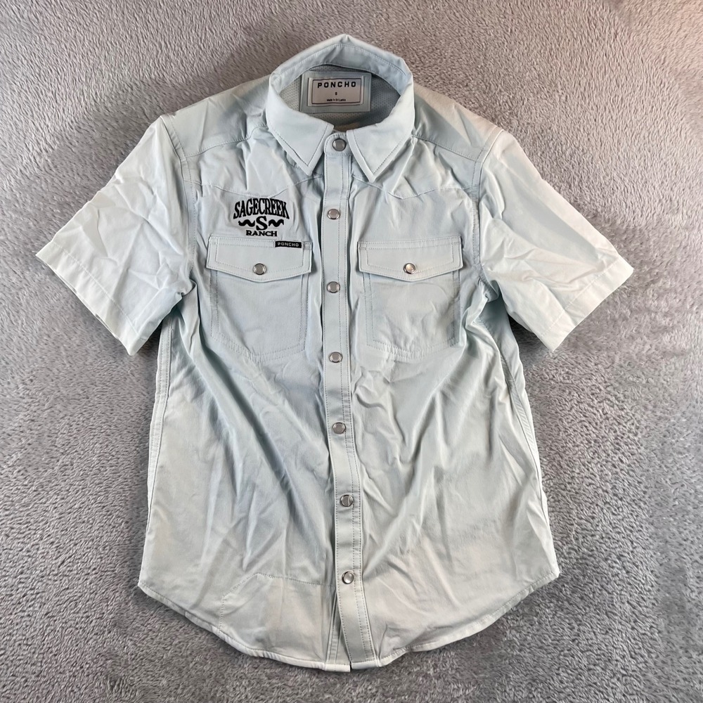 Poncho Outdoors Kids Sagecreek Ranch Western Snap Shirt Girls Small Blue white